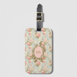Shabby Chic  Rozen Bloemenmonogram Bagagelabel