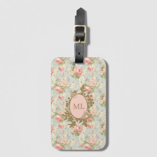 Shabby Chic  Rozen Bloemenmonogram Bagagelabel