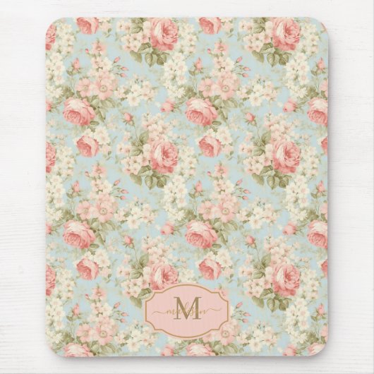 Shabby Chic Rozen Bloemenmonogram Muismat (Voorkant)