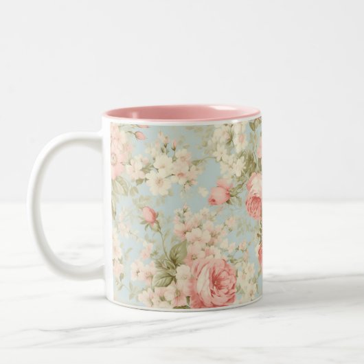 Shabby Chic  Rozen Bloemenmonogram Tweekleurige Koffiemok (Links)