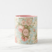 Shabby Chic  Rozen Bloemenmonogram Tweekleurige Koffiemok (Center)