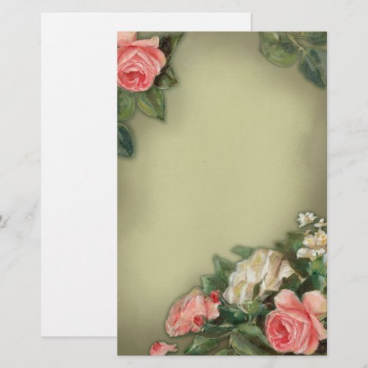 Shabby Chic-rozen Briefpapier (Voorkant / Achterkant)
