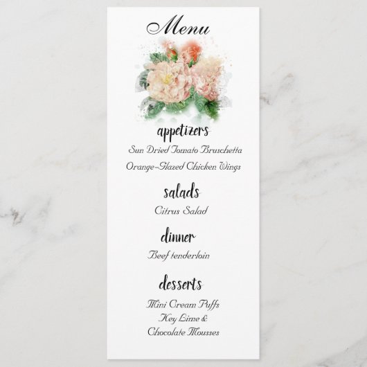 Shabby Chic Rozen Bruiloft Menu (Voorkant)