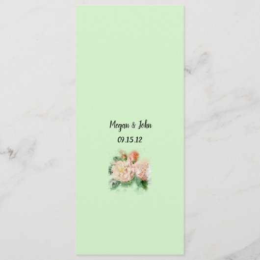 Shabby Chic Rozen Bruiloft Menu (Achterkant)