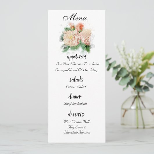 Shabby Chic Rozen Bruiloft Menu (Staand voorkant)