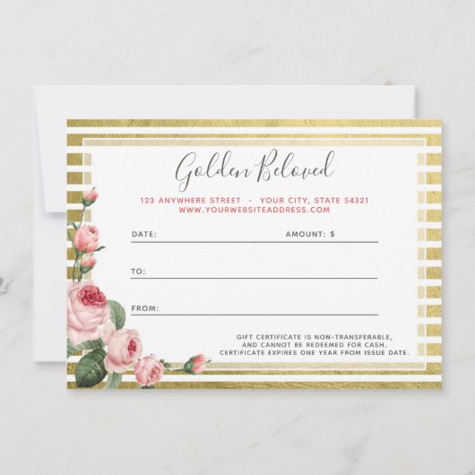 Shabby Chic  Rozen Cadeft Certificate Kaart (Achterkant)