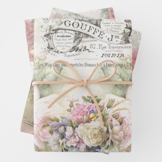 Shabby Chic Rozen Collage Pattern Inpakpapier Vel (In situ)
