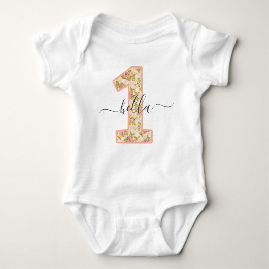 Shabby Chic-Rozen & Custom Name 1st Birthday Party Romper (Voorkant)