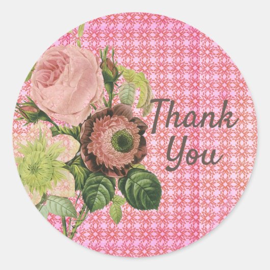 Shabby Chic Rozen Dank je Ronde Sticker (Voorkant)