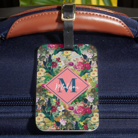  shabby chic rozen geel diamantpatroon bagagelabel (Voorkant Insitu 2)