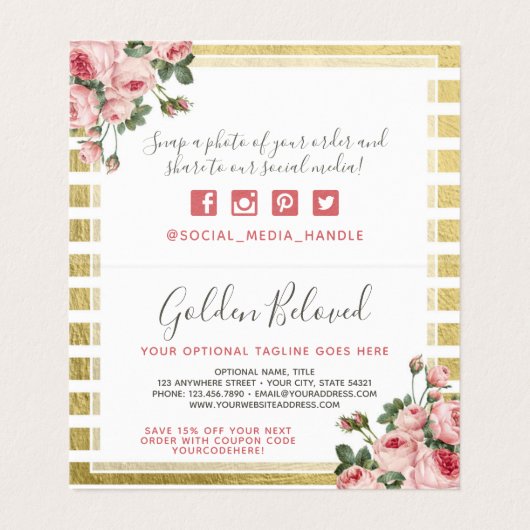 Shabby Chic  Rozen & Gold Hartelijk dank Kaart (Binnenkant ongevouwen)