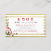 Shabby Chic  Rozen & Gold Stripes Social Visitekaartje (Achterkant)