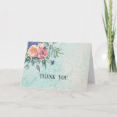  Shabby Chic Rozen Groene Damask Bruiloft Bedankkaart (Voorkant)