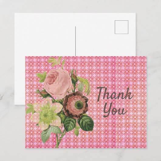 Shabby Chic-Rozen - Hartelijk dank Briefkaart (Voorkant / Achterkant)