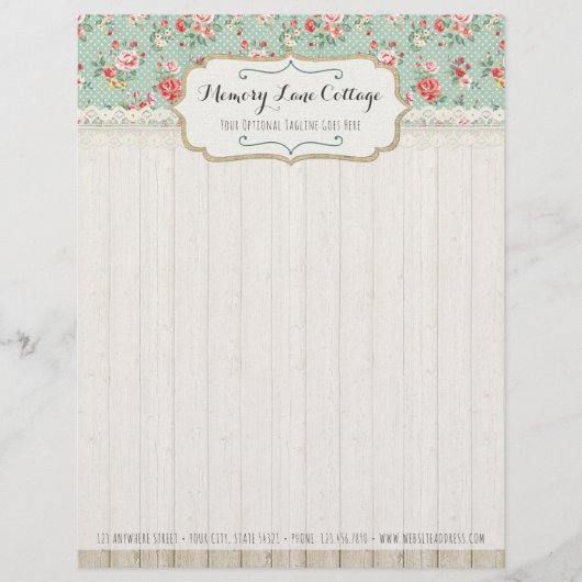 Shabby Chic Rozen, Lace & Burlap  Boutique Persoonlijk Briefhoofd (Voorkant)