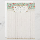 Shabby Chic Rozen, Lace & Burlap  Boutique Persoonlijk Briefhoofd (Voorkant / Achterkant)