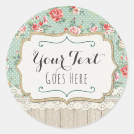 Shabby Chic Rozen, Lace & Burlap  Boutique Ronde Sticker