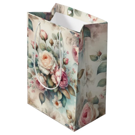 Shabby Chic-Rozen Medium Cadeauzakje (Achterkant Gekanteld)