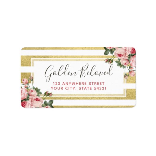 Shabby Chic  Rozen & Modern Gold Address Etiket (Voorkant)