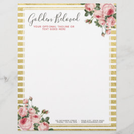 Shabby Chic  Rozen & Modern Gold Stripes Briefhoofd