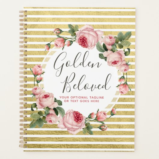 Shabby Chic Rozen & Modern Gold Stripes Planner (Voorkant)