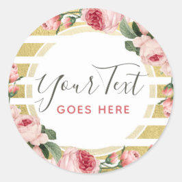 Shabby Chic Rozen & Modern Gold Stripes Ronde Sticker