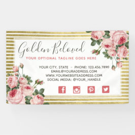 Shabby Chic  Rozen & Modern Gold Stripes Spandoek