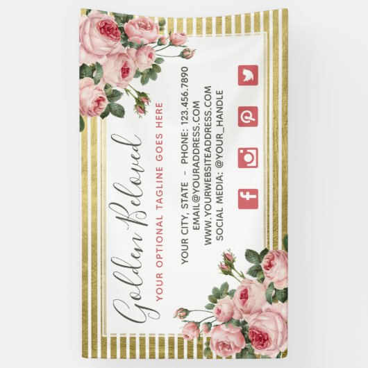 Shabby Chic  Rozen & Modern Gold Stripes Spandoek (Verticaal)