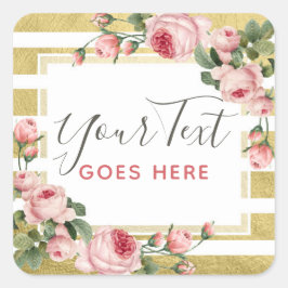 Shabby Chic Rozen & Modern Gold Stripes Vierkante Sticker