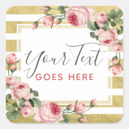Shabby Chic  Rozen & Modern Gold Stripes Vierkante Sticker