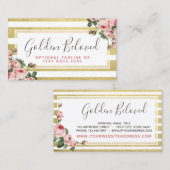 Shabby Chic  Rozen & Modern Gold Stripes Visitekaartje (Voorkant / Achterkant)