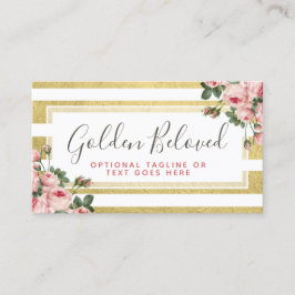 Shabby Chic  Rozen & Modern Gold Stripes Visitekaartje
