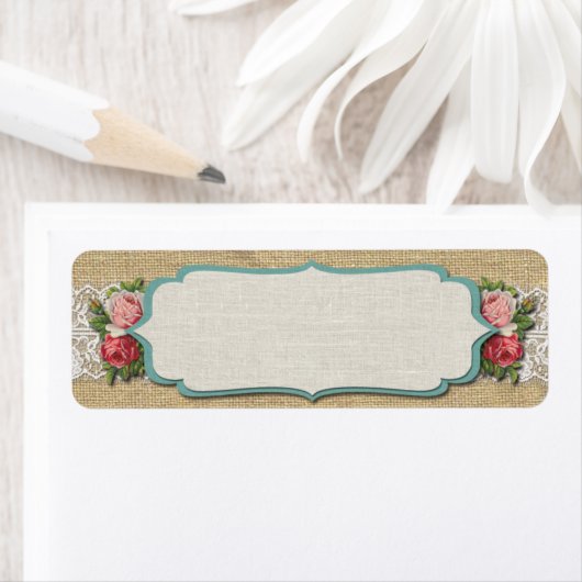 Shabby Chic-Rozen op  kant en roestbijl Etiket (Insitu)