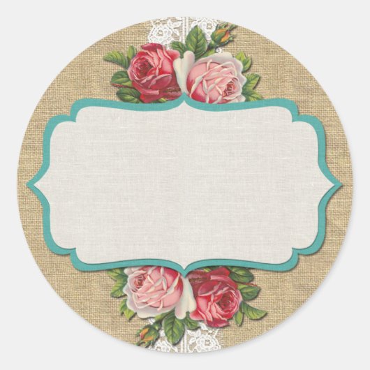 Shabby Chic-Rozen op  kant en roestbijl Ronde Sticker (Voorkant)
