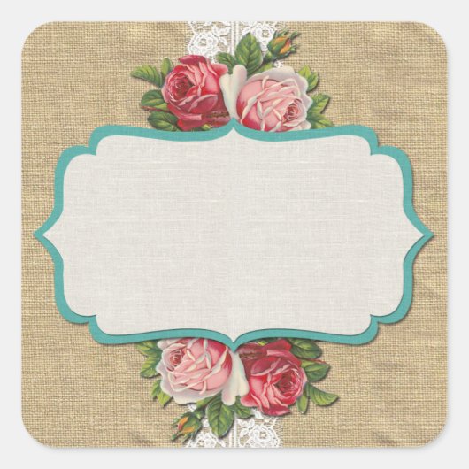 Shabby Chic-Rozen op  kant en roestbijl Vierkante Sticker (Voorkant)