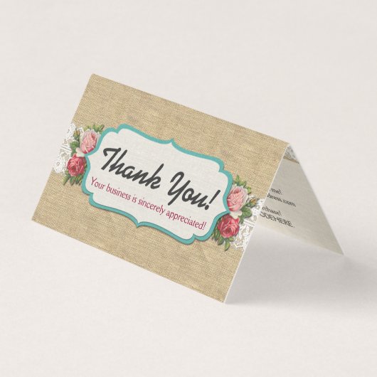 Shabby Chic-Rozen op  Lace Burlap Dank je Kaart (Voorkant)