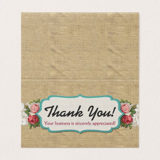 Shabby Chic-Rozen op  Lace Burlap Dank je Kaart (Buitenkant ongevouwen)