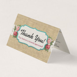Shabby Chic-Rozen op  Lace Burlap Dank je Kaart