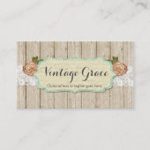 Shabby Chic-Rozen op Rustic Wood en kant Visitekaartje (Voorkant)