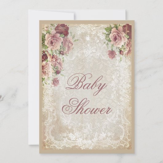 Shabby Chic Rozen Pearls en Baby shower van kant Kaart (Voorkant)