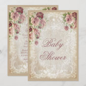 Shabby Chic Rozen Pearls en Baby shower van kant Kaart (Voorkant / Achterkant)