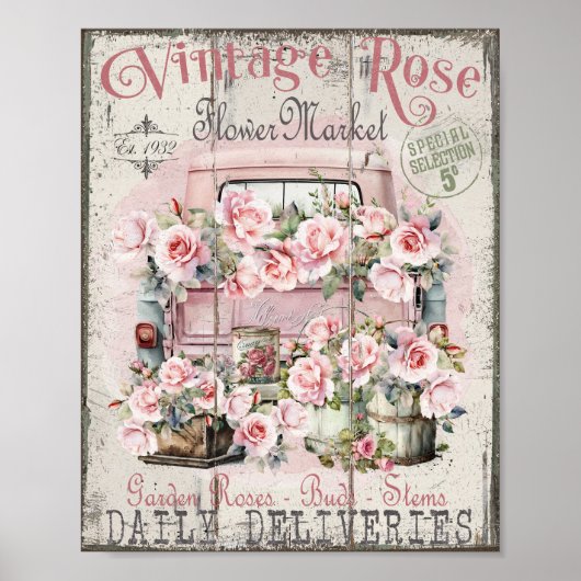 Shabby Chic Rozen Pick Up Flower Market Poster (Voorkant)