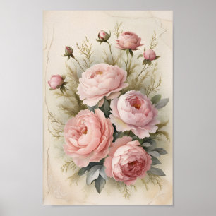  Shabby Chic Rozen & Pioenenwandkunst Poster