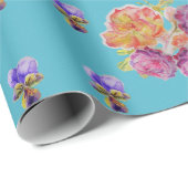 Shabby Chic Rozen Roos Floral Blauwgroen Flowers Cadeaupapier (Rol Hoek)