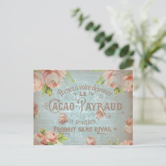 Shabby chic  rozen roos typo briefkaart (Staand voorkant)