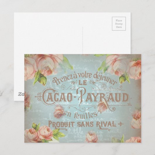 Shabby chic  rozen roos typo briefkaart (Voorkant / Achterkant)