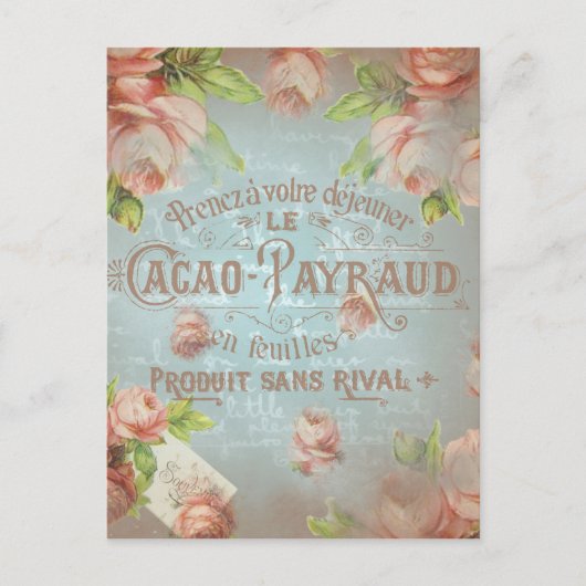Shabby chic  rozen roos typo briefkaart (Voorkant)