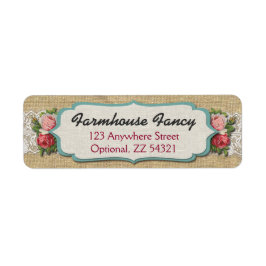 Shabby Chic-Rozen & Rustic Burlap-adres Etiket