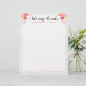 Shabby Chic Rozen & Rustic Wood Blush Pink Floral Briefhoofd (Staand voorkant)