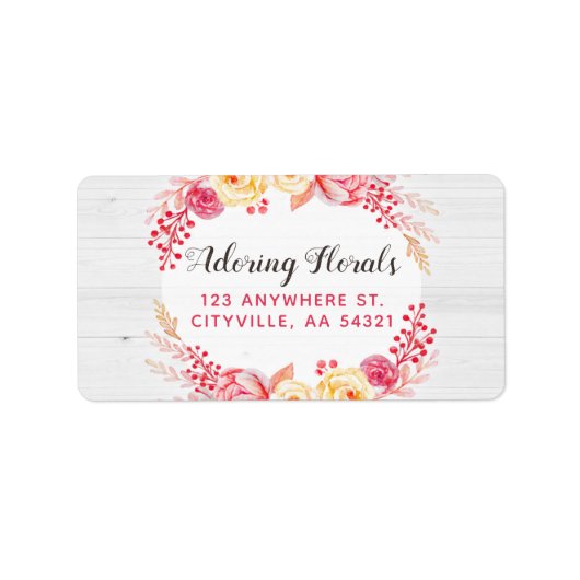 Shabby Chic Rozen & Rustic Wood Blush Pink Floral Etiket (Voorkant)